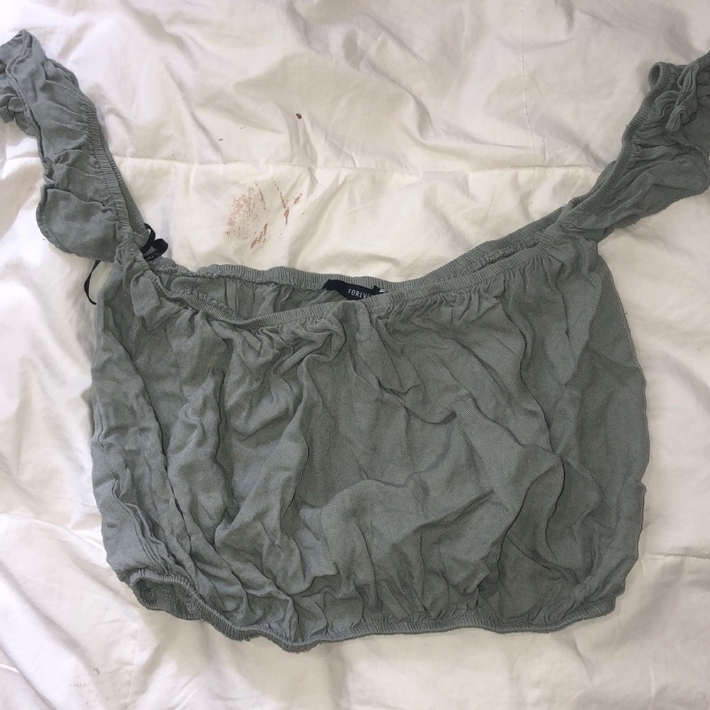 Olive Green Ruffle Crop Top - Picture 3 of 3